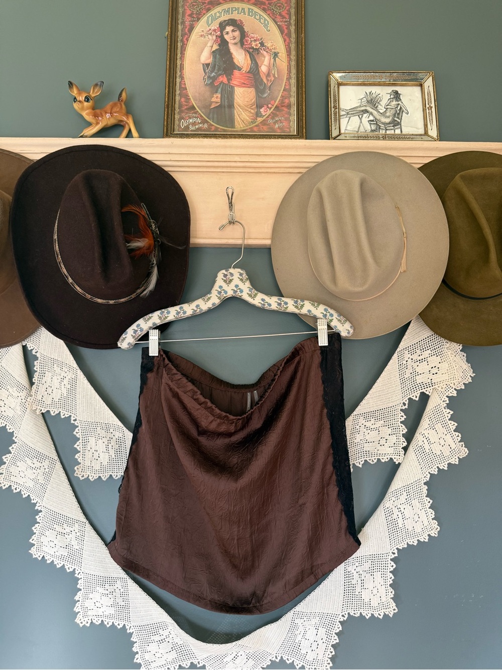 NEW Anthropologie brown & black lace panel mini slip skirt sz medium